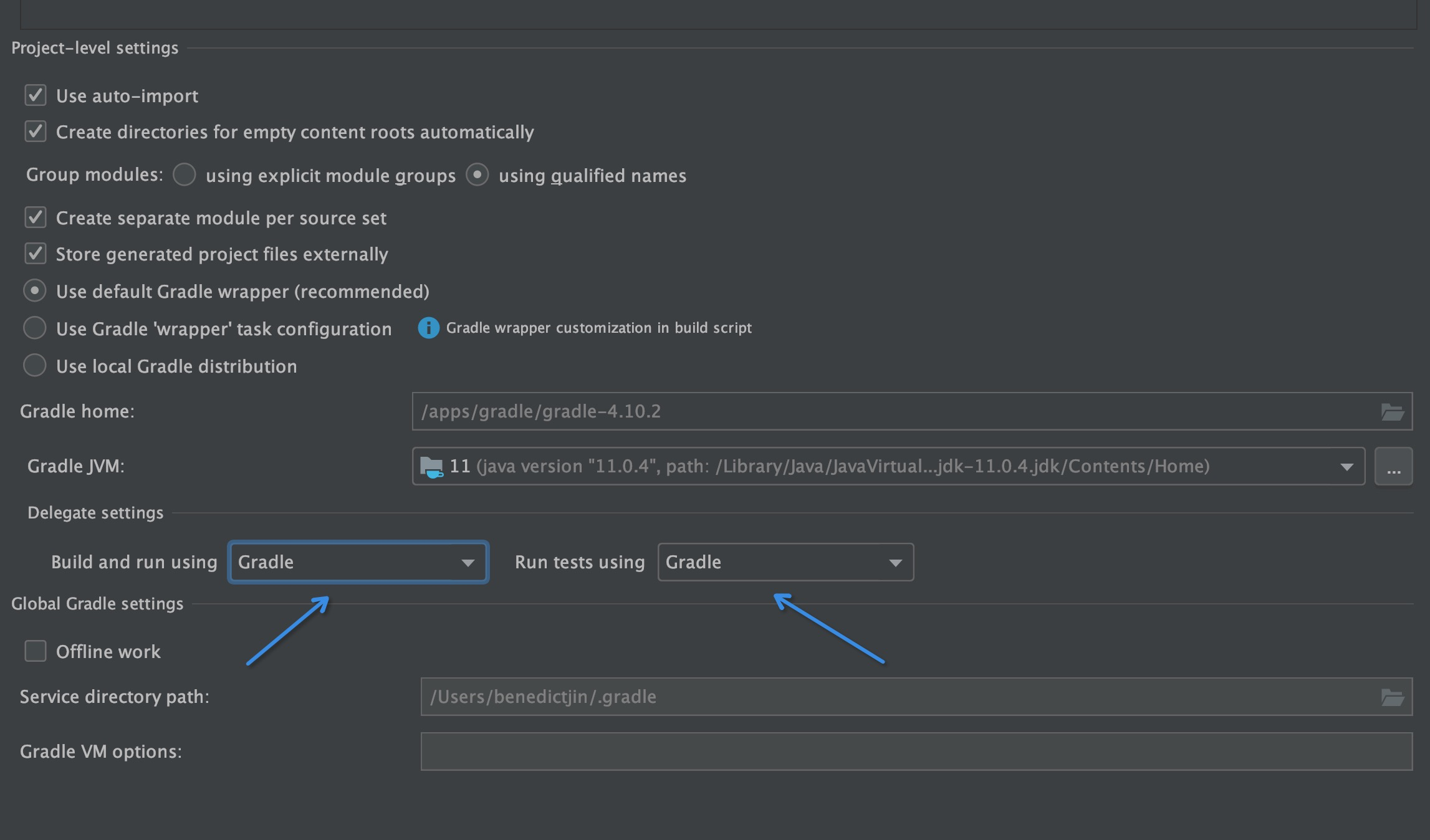Configurations of Gradle in Intellij Idea for Testcases