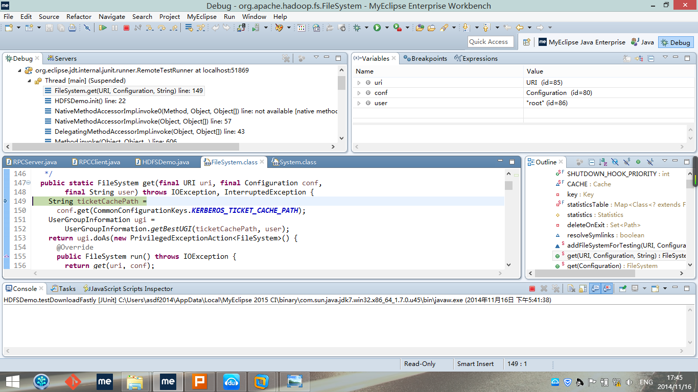 FileSystem.get(uri,conf,user)